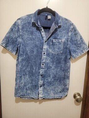Women's Acid Wash Short-Sleeve Denim Shirt - Blue